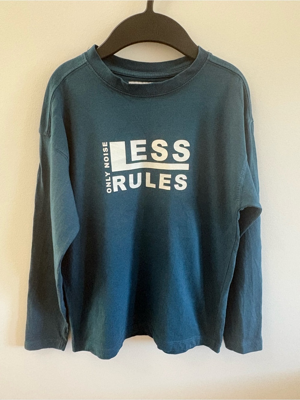 Zara Teal Graphic Long Sleeve Tee - 'LESS RULES'